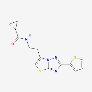 molecular formula C14H14N4OS2 B11256990 N-(2-(2-(thiophen-2-yl)thiazolo[3,2-b][1,2,4]triazol-6-yl)ethyl)cyclopropanecarboxamide 