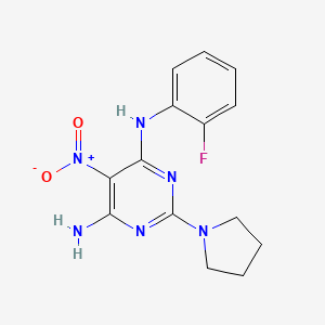 molecular formula C14H15FN6O2 B11257197 N-(2-fluorophenyl)-5-nitro-2-(pyrrolidin-1-yl)pyrimidine-4,6-diamine 