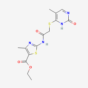 molecular formula C14H16N4O4S2 B11257293 Ethyl 4-methyl-2-(2-((5-methyl-2-oxo-1,2-dihydropyrimidin-4-yl)thio)acetamido)thiazole-5-carboxylate 