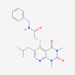 molecular formula C22H26N4O3S B11257621 N-benzyl-2-((6-isobutyl-1,3-dimethyl-2,4-dioxo-1,2,3,4-tetrahydropyrido[2,3-d]pyrimidin-5-yl)thio)acetamide 