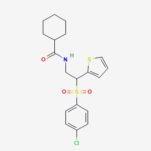 molecular formula C19H22ClNO3S2 B11257648 N-[2-(4-Chlorobenzenesulfonyl)-2-(thiophen-2-YL)ethyl]cyclohexanecarboxamide 