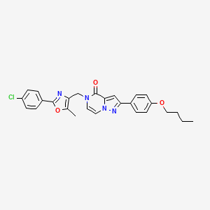 molecular formula C27H25ClN4O3 B11257817 2-(4-butoxyphenyl)-5-((2-(4-chlorophenyl)-5-methyloxazol-4-yl)methyl)pyrazolo[1,5-a]pyrazin-4(5H)-one 