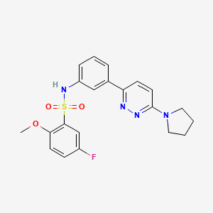 molecular formula C21H21FN4O3S B11257868 5-fluoro-2-methoxy-N-(3-(6-(pyrrolidin-1-yl)pyridazin-3-yl)phenyl)benzenesulfonamide 