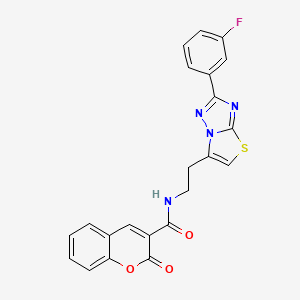 molecular formula C22H15FN4O3S B11258287 N-(2-(2-(3-fluorophenyl)thiazolo[3,2-b][1,2,4]triazol-6-yl)ethyl)-2-oxo-2H-chromene-3-carboxamide 
