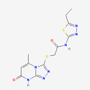 molecular formula C12H13N7O2S2 B11258384 N-(5-Ethyl-1,3,4-thiadiazol-2-YL)-2-({5-methyl-7-oxo-7H,8H-[1,2,4]triazolo[4,3-A]pyrimidin-3-YL}sulfanyl)acetamide 