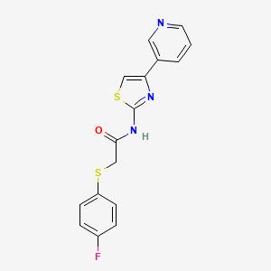 molecular formula C16H12FN3OS2 B11258600 2-((4-fluorophenyl)thio)-N-(4-(pyridin-3-yl)thiazol-2-yl)acetamide 
