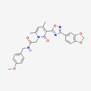 molecular formula C26H24N4O6 B11258643 2-(3-(3-(benzo[d][1,3]dioxol-5-yl)-1,2,4-oxadiazol-5-yl)-4,6-dimethyl-2-oxopyridin-1(2H)-yl)-N-(4-methoxybenzyl)acetamide 