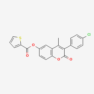 molecular formula C21H13ClO4S B11258645 3-(4-chlorophenyl)-4-methyl-2-oxo-2H-chromen-6-yl thiophene-2-carboxylate 