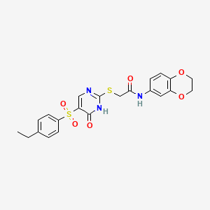 molecular formula C22H21N3O6S2 B11258985 N-(2,3-dihydro-1,4-benzodioxin-6-yl)-2-{[5-(4-ethylbenzenesulfonyl)-6-oxo-1,6-dihydropyrimidin-2-yl]sulfanyl}acetamide 