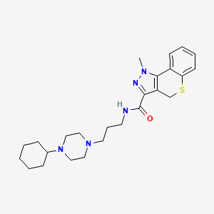 molecular formula C25H35N5OS B11259100 N-(3-(4-Cyclohexylpiperazin-1-yl)propyl)-1-methyl-1,4-dihydrothiochromeno[4,3-c]pyrazole-3-carboxamide 