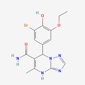 molecular formula C15H16BrN5O3 B11259336 7-(3-Bromo-5-ethoxy-4-hydroxyphenyl)-5-methyl-4,7-dihydro[1,2,4]triazolo[1,5-a]pyrimidine-6-carboxamide 