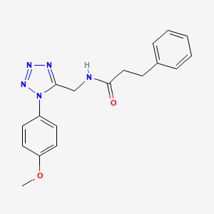 molecular formula C18H19N5O2 B11260065 N-((1-(4-methoxyphenyl)-1H-tetrazol-5-yl)methyl)-3-phenylpropanamide 