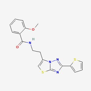 molecular formula C18H16N4O2S2 B11260626 2-methoxy-N-(2-(2-(thiophen-2-yl)thiazolo[3,2-b][1,2,4]triazol-6-yl)ethyl)benzamide 
