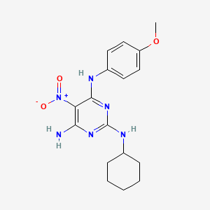 molecular formula C17H22N6O3 B11260717 N2-Cyclohexyl-N4-(4-methoxyphenyl)-5-nitropyrimidine-2,4,6-triamine 