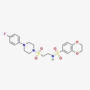 molecular formula C20H24FN3O6S2 B11261083 N-(2-((4-(4-fluorophenyl)piperazin-1-yl)sulfonyl)ethyl)-2,3-dihydrobenzo[b][1,4]dioxine-6-sulfonamide 
