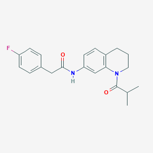 molecular formula C21H23FN2O2 B11261135 2-(4-fluorophenyl)-N-(1-isobutyryl-1,2,3,4-tetrahydroquinolin-7-yl)acetamide 