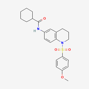 molecular formula C23H28N2O4S B11261238 N-(1-((4-methoxyphenyl)sulfonyl)-1,2,3,4-tetrahydroquinolin-6-yl)cyclohexanecarboxamide 