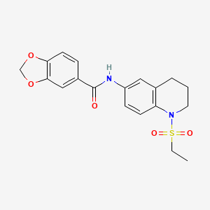 molecular formula C19H20N2O5S B11261450 N-(1-(ethylsulfonyl)-1,2,3,4-tetrahydroquinolin-6-yl)benzo[d][1,3]dioxole-5-carboxamide 