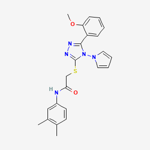 molecular formula C23H23N5O2S B11261697 N-(3,4-dimethylphenyl)-2-{[5-(2-methoxyphenyl)-4-(1H-pyrrol-1-yl)-4H-1,2,4-triazol-3-yl]sulfanyl}acetamide 