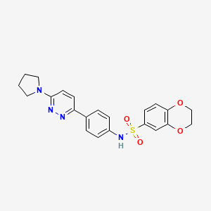 molecular formula C22H22N4O4S B11261963 N-(4-(6-(pyrrolidin-1-yl)pyridazin-3-yl)phenyl)-2,3-dihydrobenzo[b][1,4]dioxine-6-sulfonamide 
