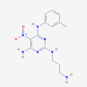 molecular formula C14H19N7O2 B11262338 N~2~-(3-aminopropyl)-N~4~-(3-methylphenyl)-5-nitropyrimidine-2,4,6-triamine 
