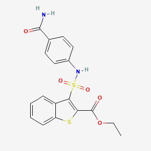 molecular formula C18H16N2O5S2 B11262638 ethyl 3-(N-(4-carbamoylphenyl)sulfamoyl)benzo[b]thiophene-2-carboxylate 