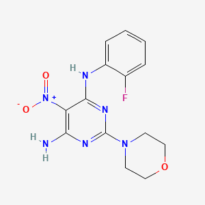 molecular formula C14H15FN6O3 B11262681 N-(2-fluorophenyl)-2-(morpholin-4-yl)-5-nitropyrimidine-4,6-diamine 