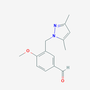 molecular formula C14H16N2O2 B112630 3-(3,5-Dimethyl-pyrazol-1-ylmethyl)-4-methoxy-benzaldehyde CAS No. 436086-91-8