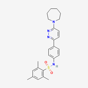molecular formula C25H30N4O2S B11263276 N-(4-(6-(azepan-1-yl)pyridazin-3-yl)phenyl)-2,4,6-trimethylbenzenesulfonamide 