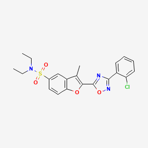 molecular formula C21H20ClN3O4S B11264673 2-[3-(2-chlorophenyl)-1,2,4-oxadiazol-5-yl]-N,N-diethyl-3-methyl-1-benzofuran-5-sulfonamide 