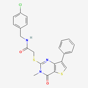 molecular formula C22H18ClN3O2S2 B11264883 N-(4-chlorobenzyl)-2-[(3-methyl-4-oxo-7-phenyl-3,4-dihydrothieno[3,2-d]pyrimidin-2-yl)sulfanyl]acetamide 