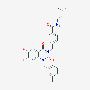 molecular formula C31H35N3O5 B11265321 4-{[6,7-dimethoxy-1-(3-methylbenzyl)-2,4-dioxo-1,4-dihydroquinazolin-3(2H)-yl]methyl}-N-(3-methylbutyl)benzamide 