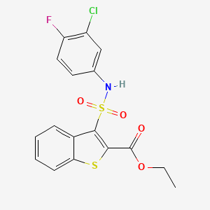 molecular formula C17H13ClFNO4S2 B11265422 Ethyl 3-[(3-chloro-4-fluorophenyl)sulfamoyl]-1-benzothiophene-2-carboxylate 