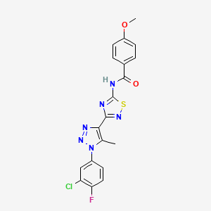 molecular formula C19H14ClFN6O2S B11267460 N-{3-[1-(3-chloro-4-fluorophenyl)-5-methyl-1H-1,2,3-triazol-4-yl]-1,2,4-thiadiazol-5-yl}-4-methoxybenzamide 