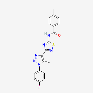 molecular formula C19H15FN6OS B11267991 N-{3-[1-(4-fluorophenyl)-5-methyl-1H-1,2,3-triazol-4-yl]-1,2,4-thiadiazol-5-yl}-4-methylbenzamide 