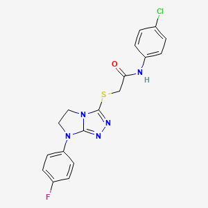 molecular formula C18H15ClFN5OS B11268030 N-(4-Chlorophenyl)-2-{[7-(4-fluorophenyl)-5H,6H,7H-imidazo[2,1-C][1,2,4]triazol-3-YL]sulfanyl}acetamide 