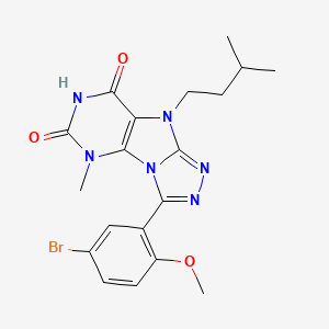 molecular formula C19H21BrN6O3 B11268116 3-(5-bromo-2-methoxyphenyl)-5-methyl-9-(3-methylbutyl)-5H,6H,7H,8H,9H-[1,2,4]triazolo[3,4-h]purine-6,8-dione 