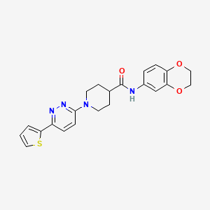 molecular formula C22H22N4O3S B11268560 N-(2,3-Dihydro-1,4-benzodioxin-6-YL)-1-[6-(thiophen-2-YL)pyridazin-3-YL]piperidine-4-carboxamide 