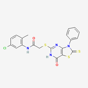 molecular formula C20H15ClN4O2S3 B11273679 N-(5-chloro-2-methylphenyl)-2-((7-oxo-3-phenyl-2-thioxo-2,3,6,7-tetrahydrothiazolo[4,5-d]pyrimidin-5-yl)thio)acetamide 