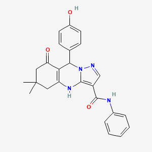 molecular formula C25H24N4O3 B11273789 9-(4-hydroxyphenyl)-6,6-dimethyl-8-oxo-N-phenyl-4,5,6,7,8,9-hexahydropyrazolo[5,1-b]quinazoline-3-carboxamide 