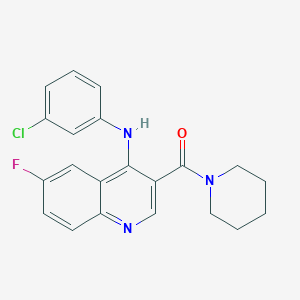 molecular formula C21H19ClFN3O B11274207 {4-[(3-Chlorophenyl)amino]-6-fluoroquinolin-3-yl}(piperidin-1-yl)methanone 