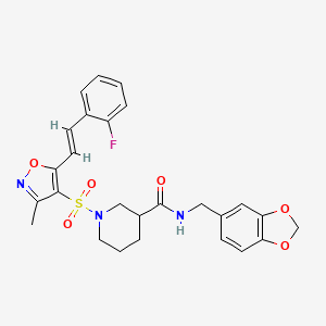 molecular formula C26H26FN3O6S B11278922 N-[(2H-1,3-Benzodioxol-5-YL)methyl]-1-({5-[(1E)-2-(2-fluorophenyl)ethenyl]-3-methyl-1,2-oxazol-4-YL}sulfonyl)piperidine-3-carboxamide 