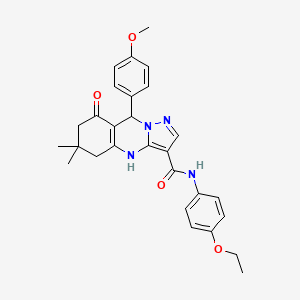 molecular formula C28H30N4O4 B11279260 N-(4-ethoxyphenyl)-9-(4-methoxyphenyl)-6,6-dimethyl-8-oxo-4,5,6,7,8,9-hexahydropyrazolo[5,1-b]quinazoline-3-carboxamide 