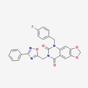 molecular formula C25H17FN4O5 B11279372 5-(4-fluorobenzyl)-7-[(3-phenyl-1,2,4-oxadiazol-5-yl)methyl][1,3]dioxolo[4,5-g]quinazoline-6,8(5H,7H)-dione 