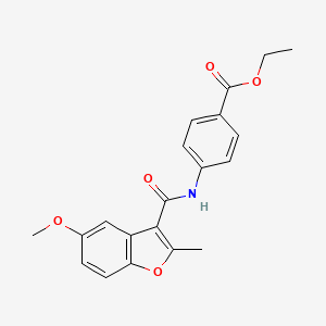 molecular formula C20H19NO5 B11279520 Ethyl 4-(5-methoxy-2-methyl-1-benzofuran-3-amido)benzoate 