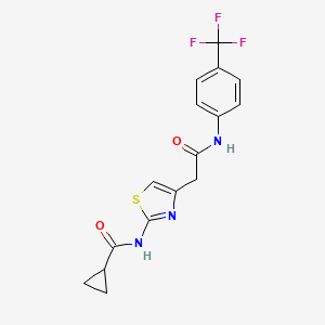 molecular formula C16H14F3N3O2S B11279556 N-(4-(2-oxo-2-((4-(trifluoromethyl)phenyl)amino)ethyl)thiazol-2-yl)cyclopropanecarboxamide 