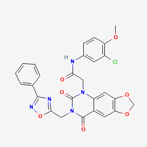 molecular formula C27H20ClN5O7 B11279615 N-(3-chloro-4-methoxyphenyl)-2-(6,8-dioxo-7-((3-phenyl-1,2,4-oxadiazol-5-yl)methyl)-7,8-dihydro-[1,3]dioxolo[4,5-g]quinazolin-5(6H)-yl)acetamide 
