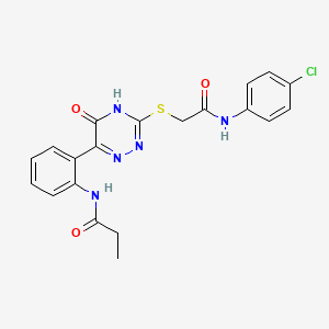 molecular formula C20H18ClN5O3S B11279768 N-{2-[3-({[(4-Chlorophenyl)carbamoyl]methyl}sulfanyl)-5-oxo-4,5-dihydro-1,2,4-triazin-6-YL]phenyl}propanamide 