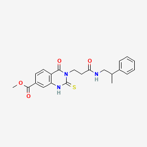 molecular formula C22H23N3O4S B11280114 Methyl 4-oxo-3-(3-oxo-3-((2-phenylpropyl)amino)propyl)-2-thioxo-1,2,3,4-tetrahydroquinazoline-7-carboxylate 