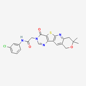molecular formula C22H19ClN4O3S B11280421 N-(3-chlorophenyl)-2-(5,5-dimethyl-15-oxo-6-oxa-17-thia-2,12,14-triazatetracyclo[8.7.0.03,8.011,16]heptadeca-1,3(8),9,11(16),12-pentaen-14-yl)acetamide 